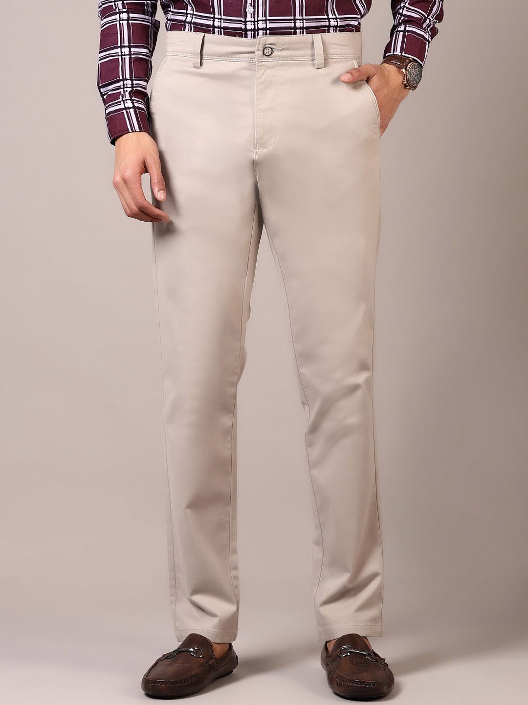 

V-Mart Men Cotton Formal Trousers, Beige