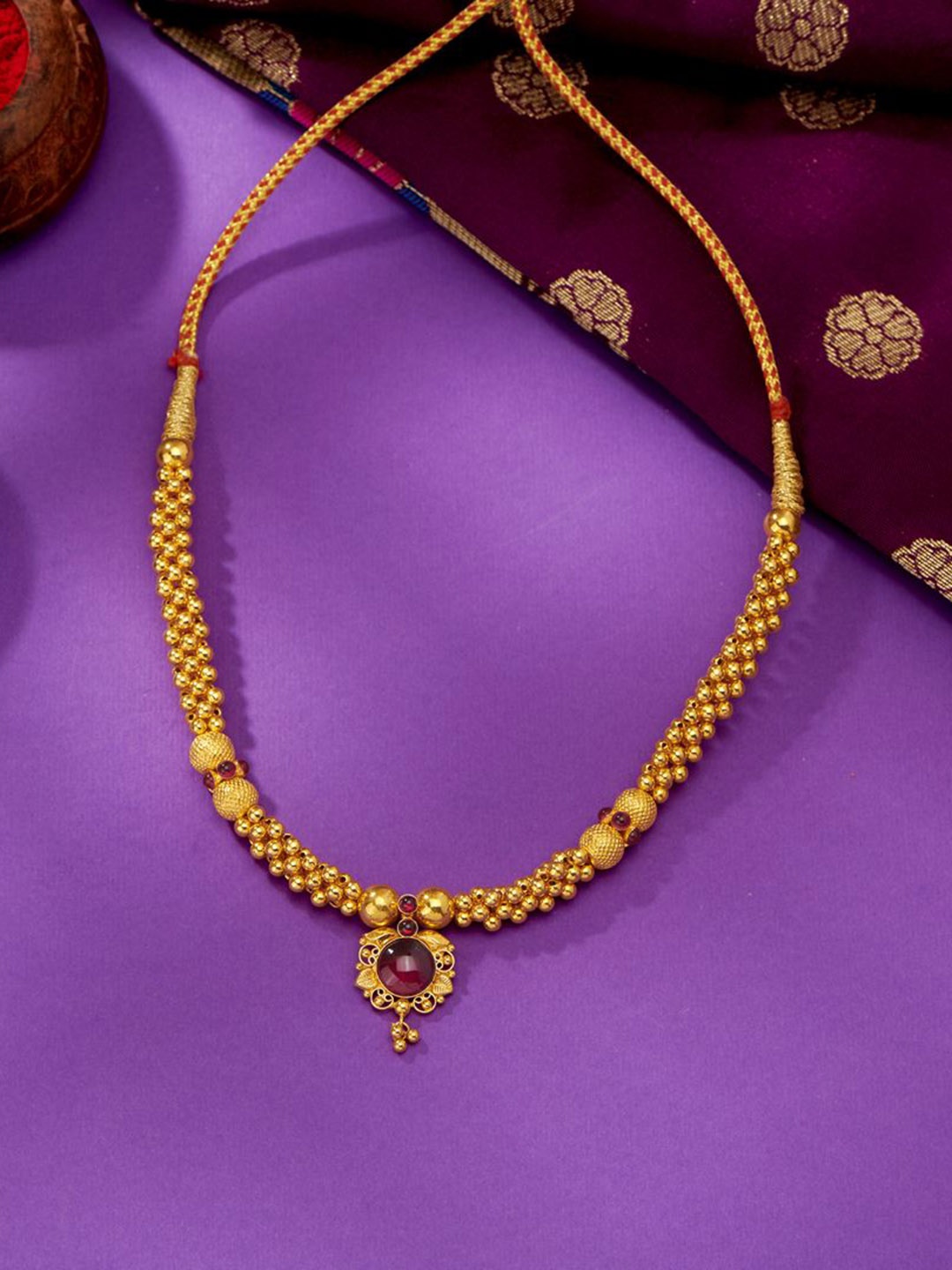 

P N GADGIL JEWELLERS Kolhapuri Gold Thushi For Women
