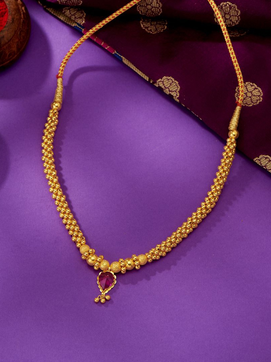 

P N GADGIL JEWELLERS Women 22 Kt Kolhapuri Gold Thushi Necklace-4.1g, Yellow
