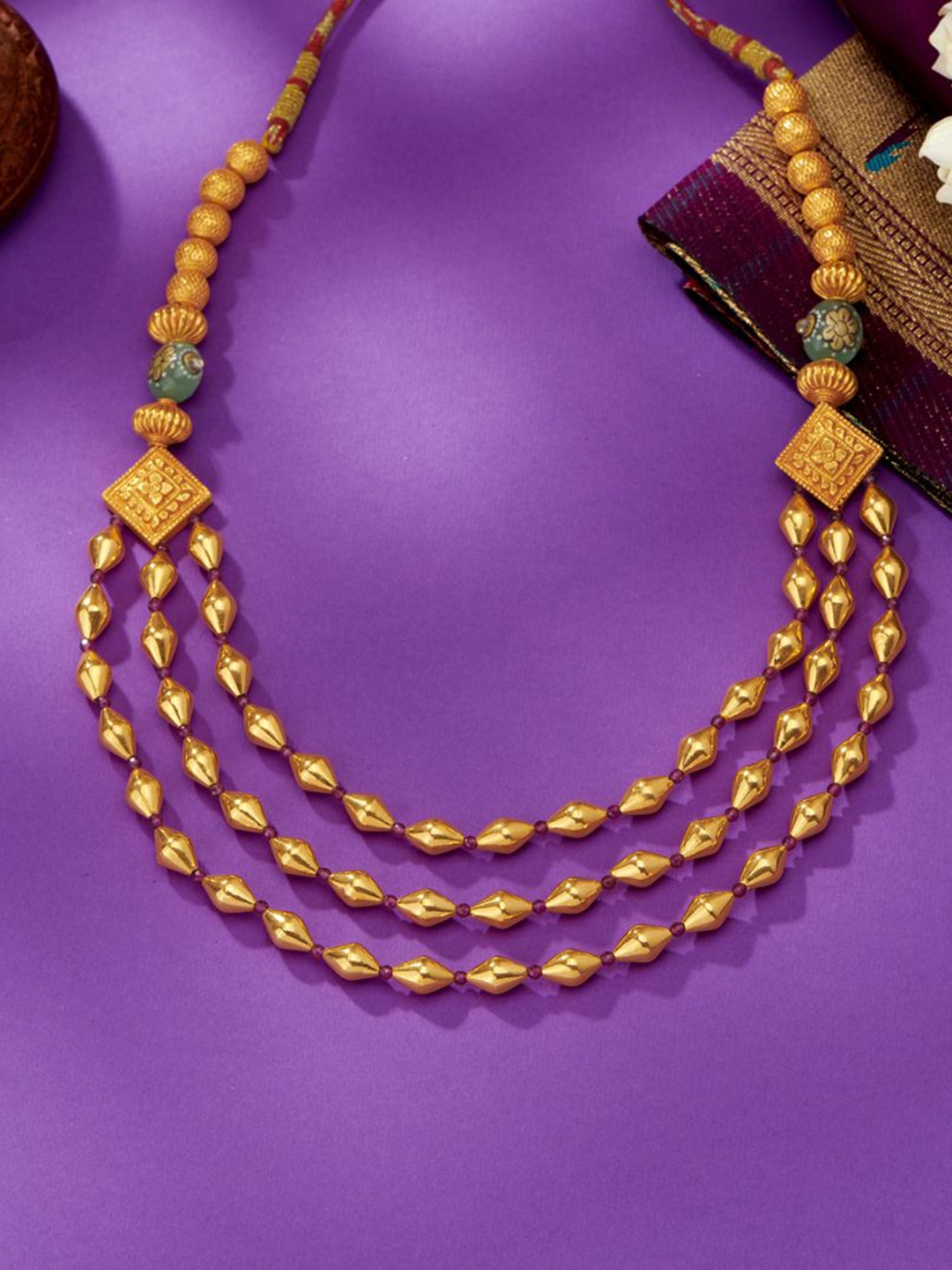 

P N GADGIL JEWELLERS Tri-Layer Harmony Yellow Gold Thushi Necklace For Woman
