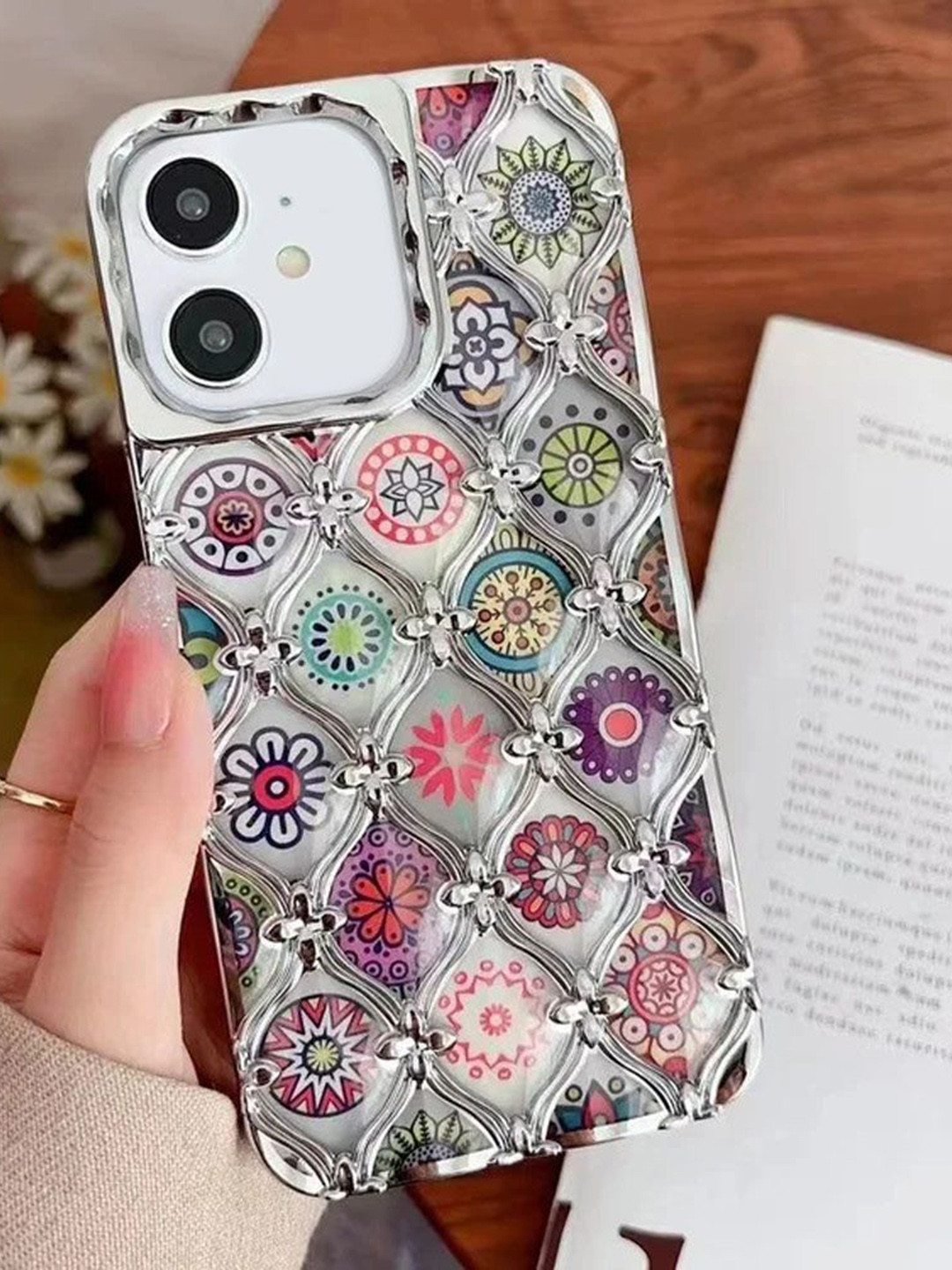 

Luxury Kase LK125 Electroplated Shell Star Flower Pattern iPhone 12 Back Case, Silver