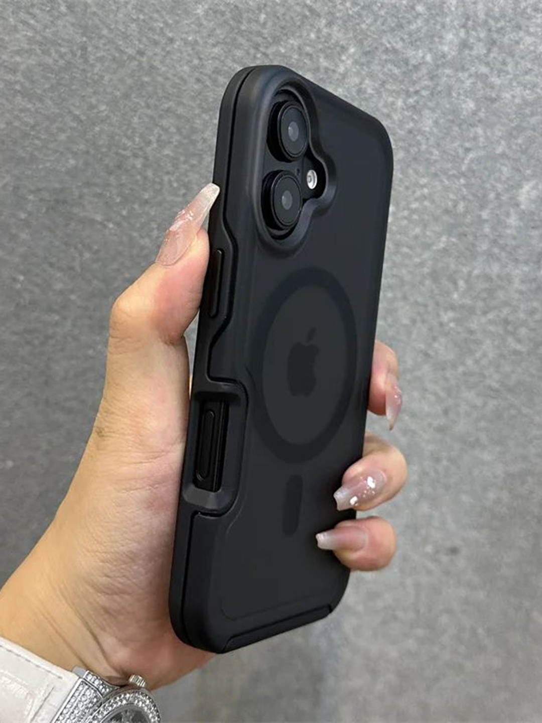 

Luxury Kase LK173 Matte Translucent Armor Shockproof Mag-Safe iPhone 16 Plus Back Case, Black