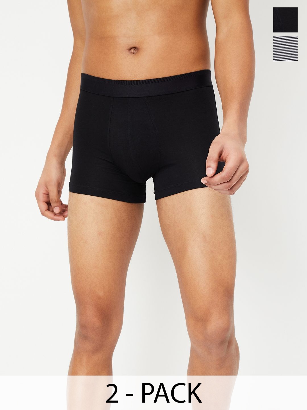 

max Men Pack Of 2 Striped Mid Rise Trunks 1000014462507, Black