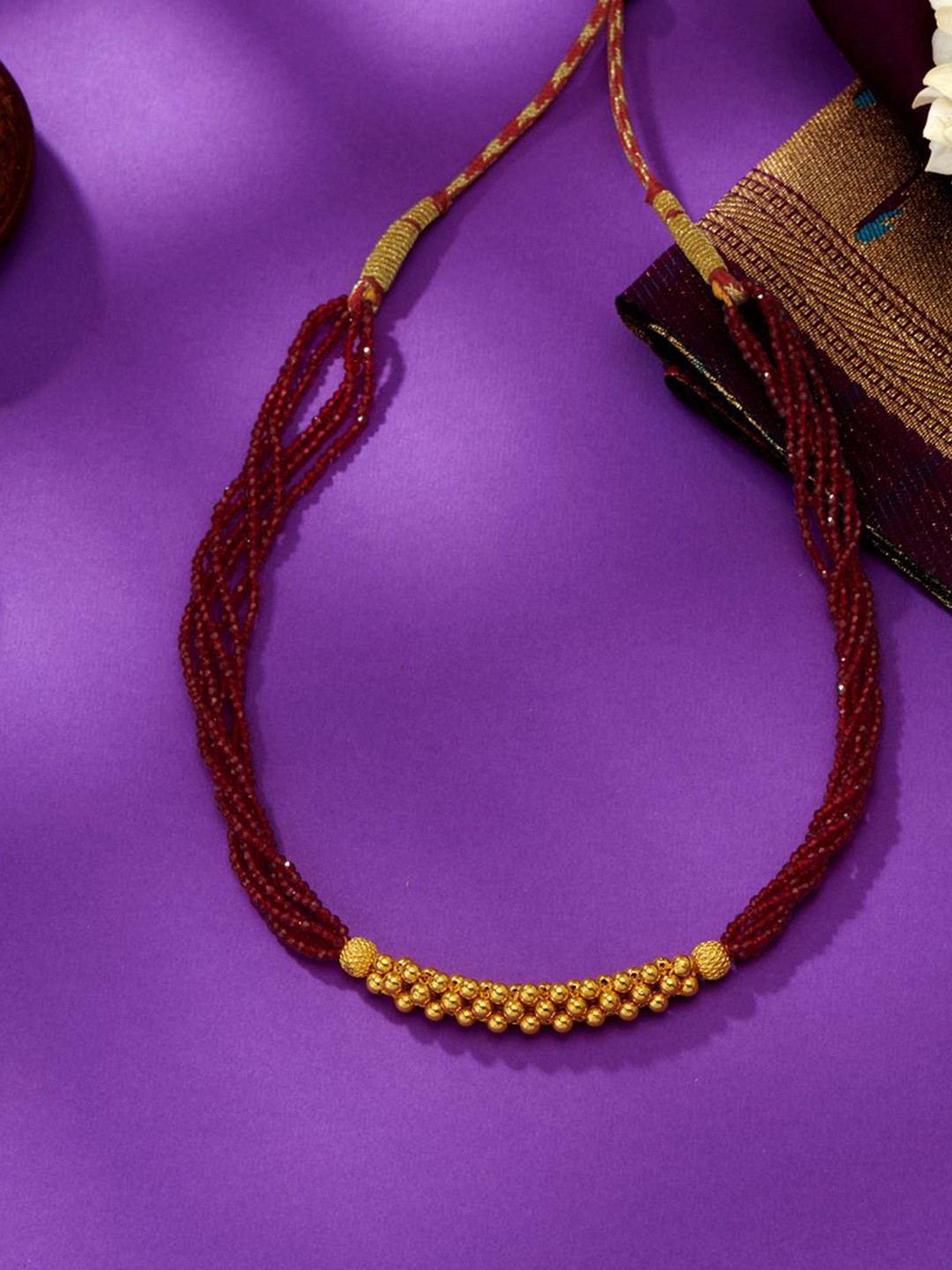 

P N GADGIL JEWELLERS Modern Folk Yellow Gold Thushi Necklace For Woman