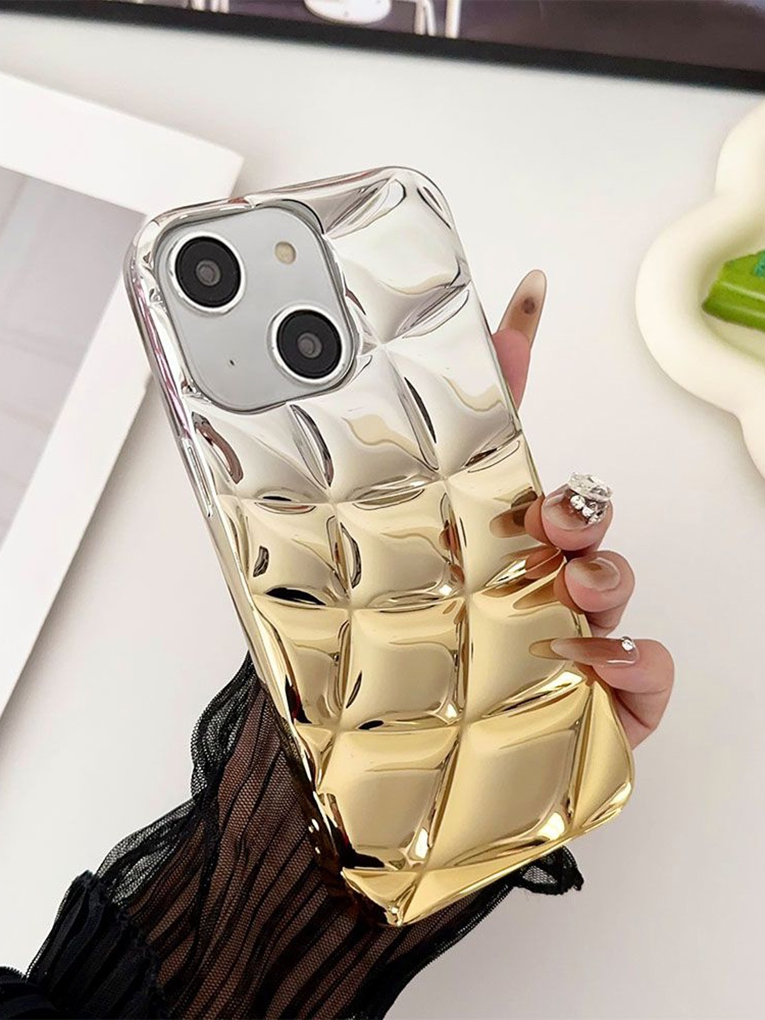 

Luxury Kase LK146 Electroplated Cushion Gradient iPhone 14 Back Case, Yellow