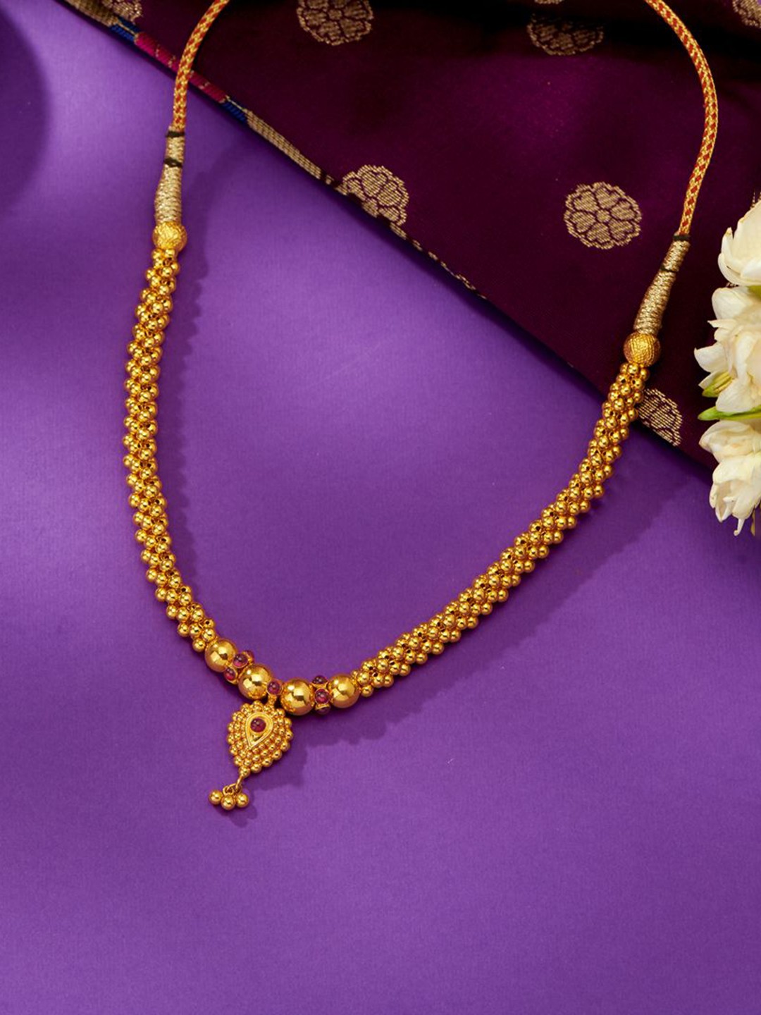 

P N GADGIL JEWELLERS Kolhapuri Gold Thushi For Women