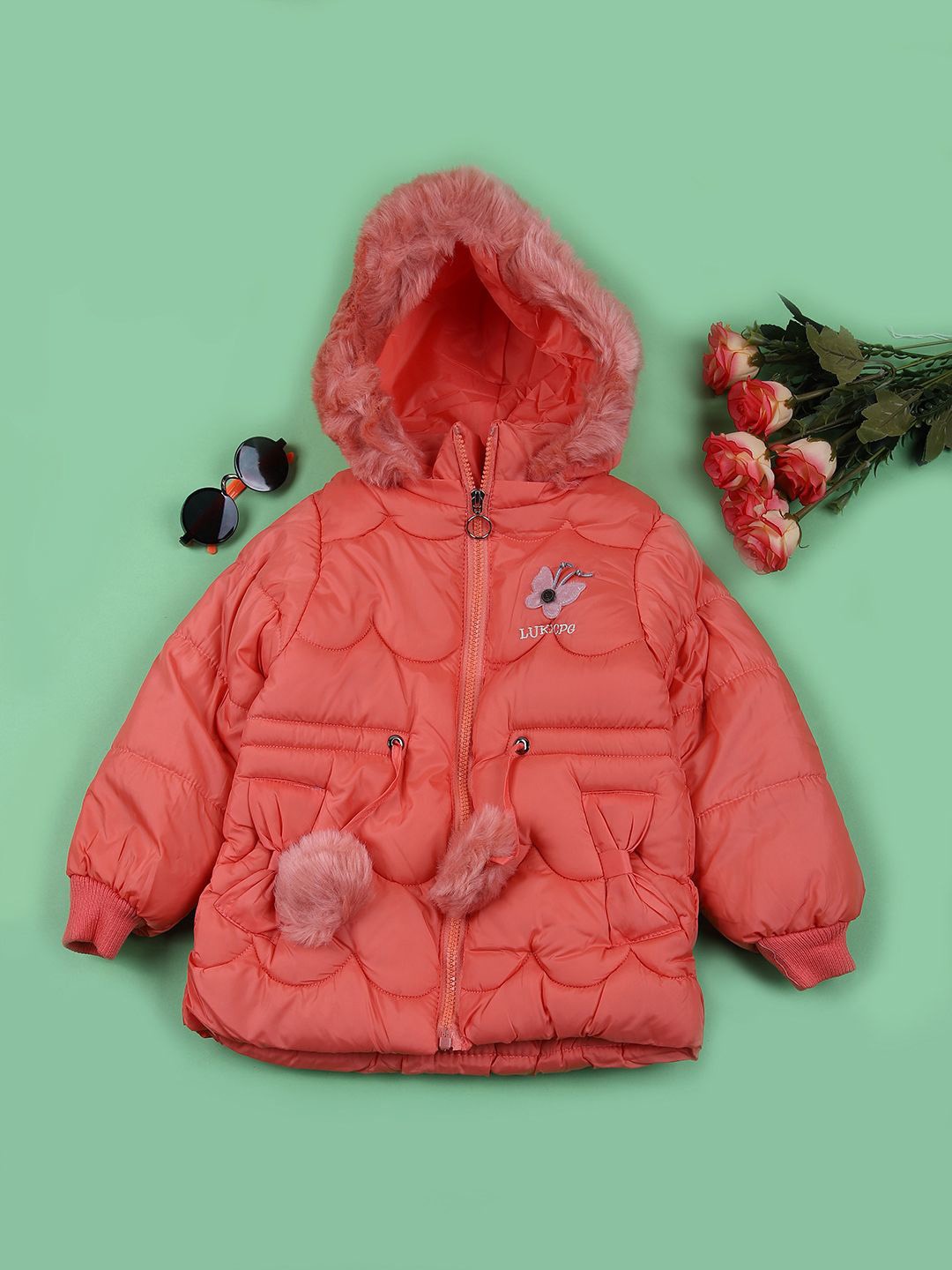 

V-Mart Girls Hooded Solid Cotton Casual Parka Jacket, Pink