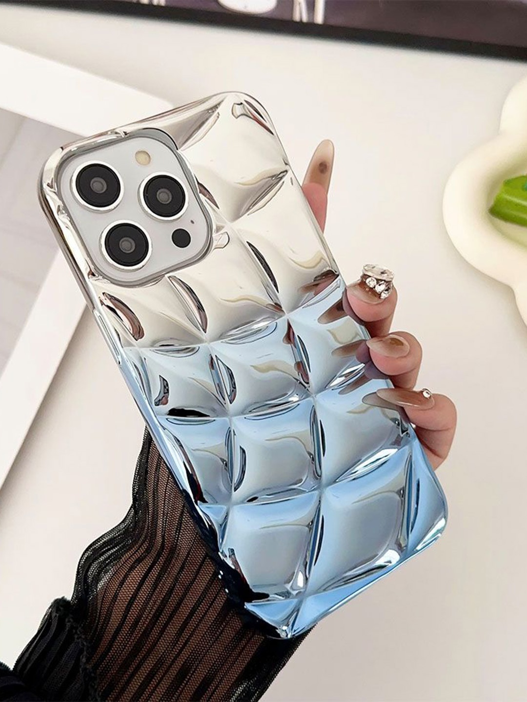 

Luxury Kase Geometric Printed iPhone 14 Pro Max Back Case Mobile Accessories, Blue