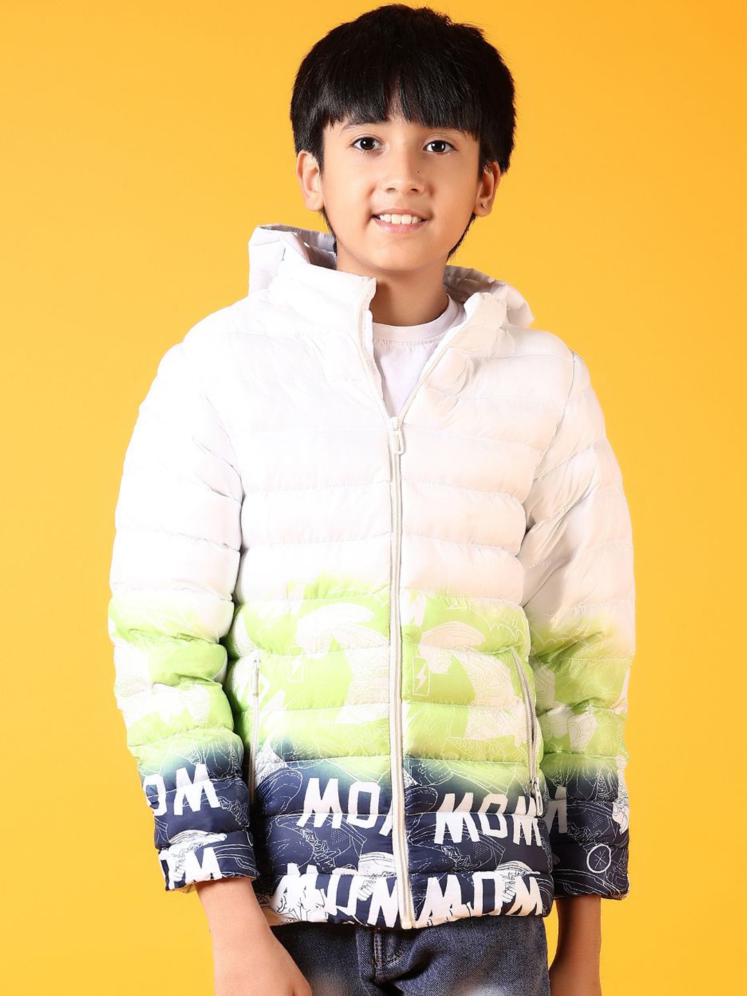 

V-Mart Boys Hooded Colourblocked Cotton Casual Padded Jacket, White