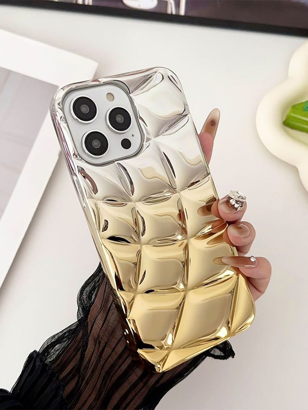 

Luxury Kase LK146 Electroplated Cushion Gradient iPhone 13 Pro Max Back Case, Gold