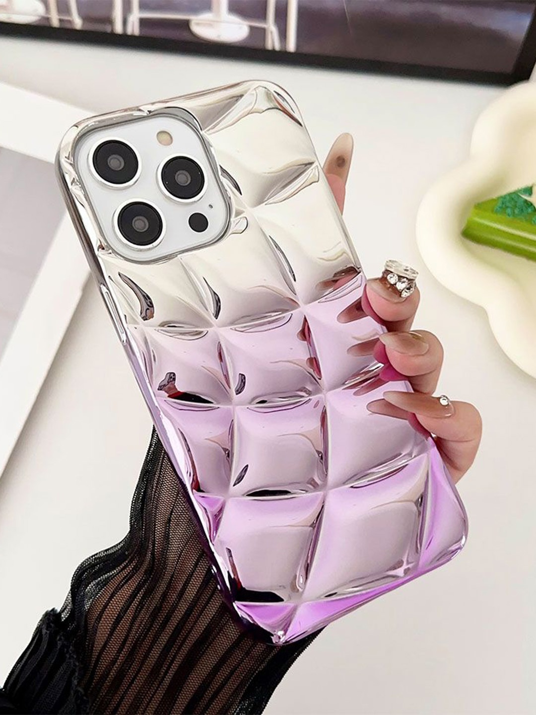 

Luxury Kase LK146 Electroplated Cushion Gradient iPhone 15 Pro Back Case, Purple