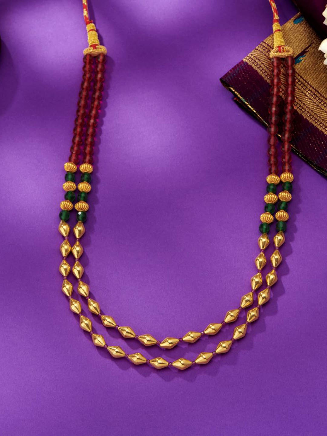 

P N GADGIL JEWELLERS Dual Charm Yellow Gold Thushi Necklace For Woman