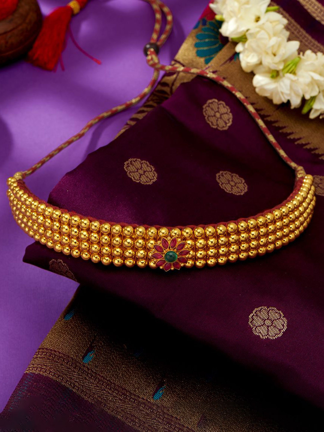 

P N GADGIL JEWELLERS Women 22 Kt Shringar Yellow Gold Thushi Necklace -6.75g