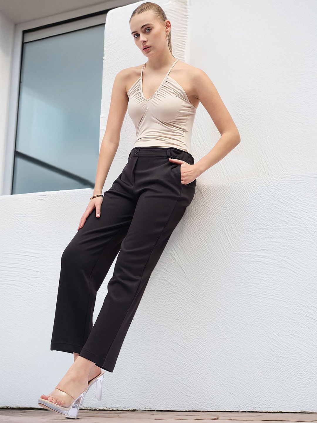 

DressBerry Women Mid-Rise Trousers, Black