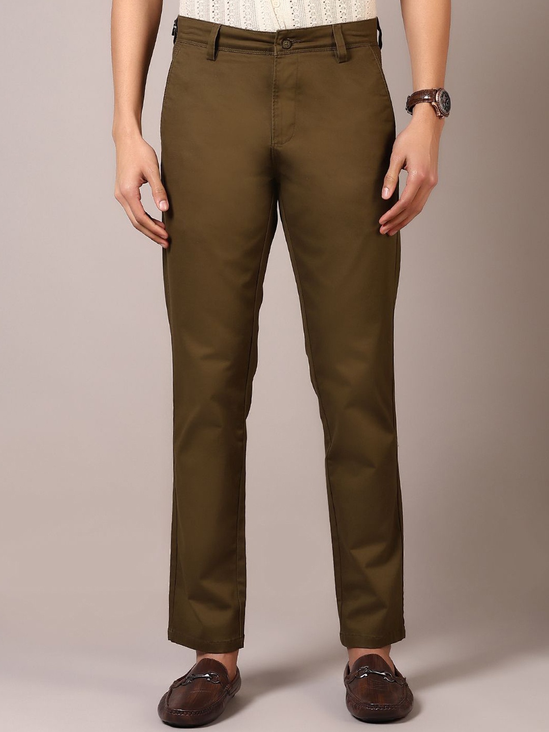 

V-Mart Men Mid-Rise Chinos Trousers, Olive