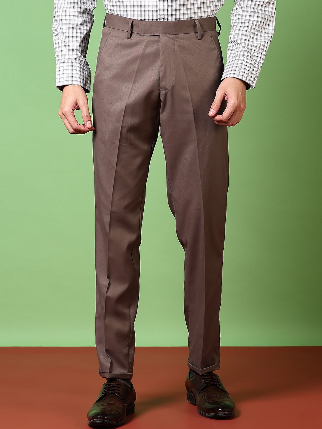 

V-Mart Men Mid-Rise Formal Trousers, Brown