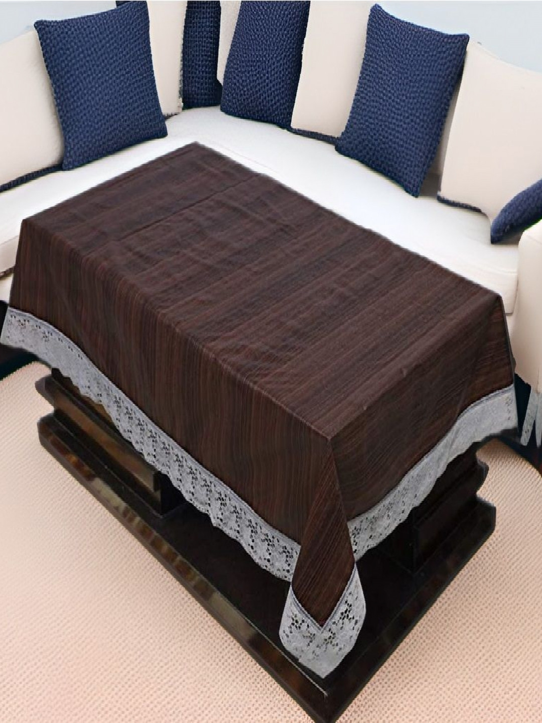 

REVEXO Brown & White Printed 4-Seater Rectangle Shaped Table Cover