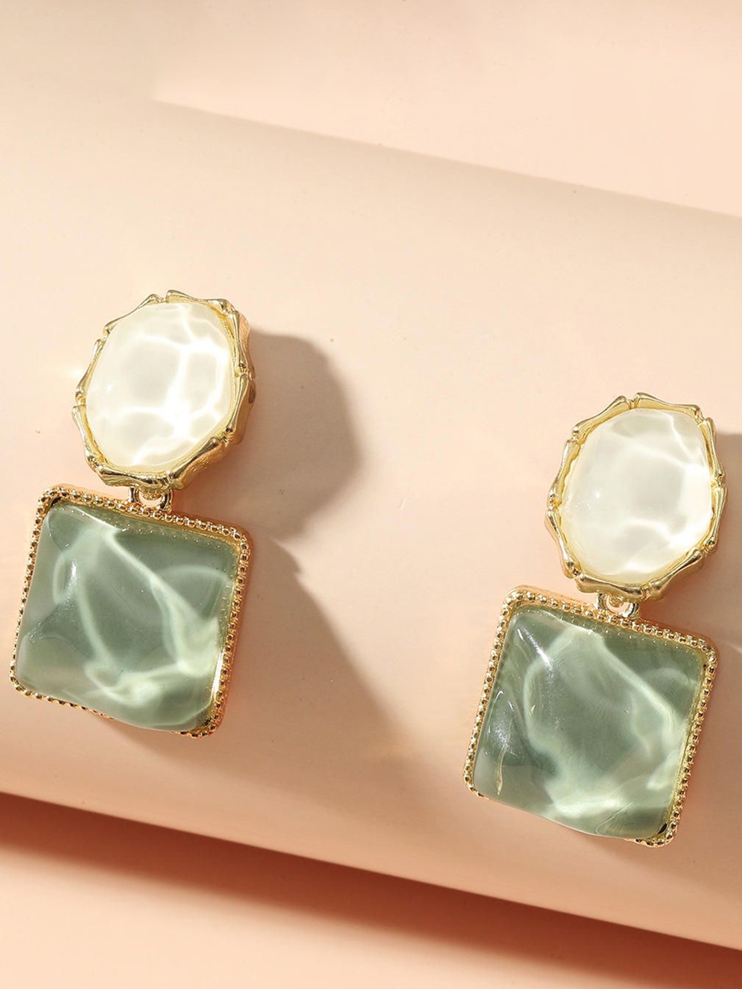 

Celestique Artificial Stone Studded Geometric Shaped Drop Earrings, Gold