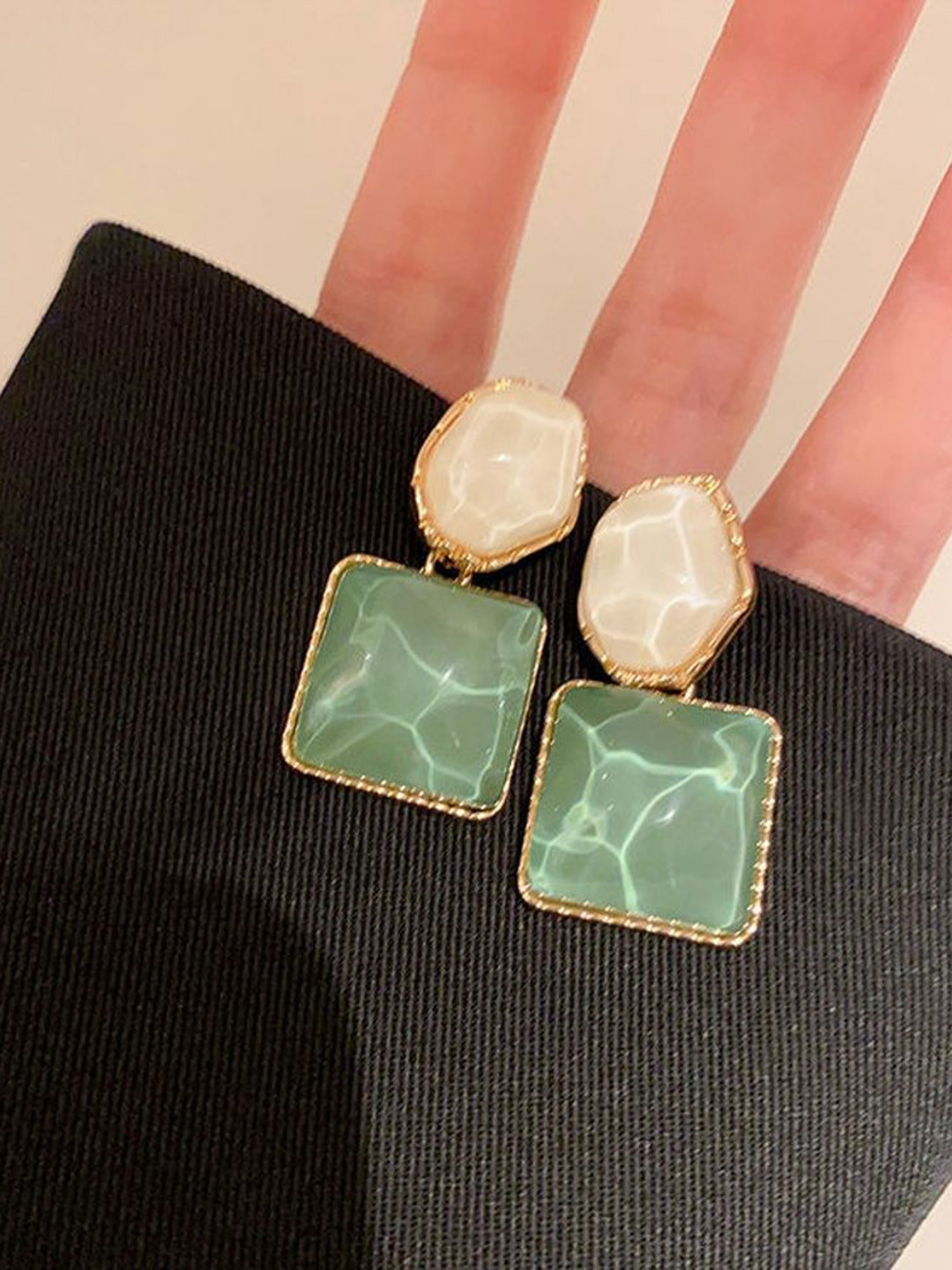 

Celestique Artificial Stones Square Drop Earrings, Green