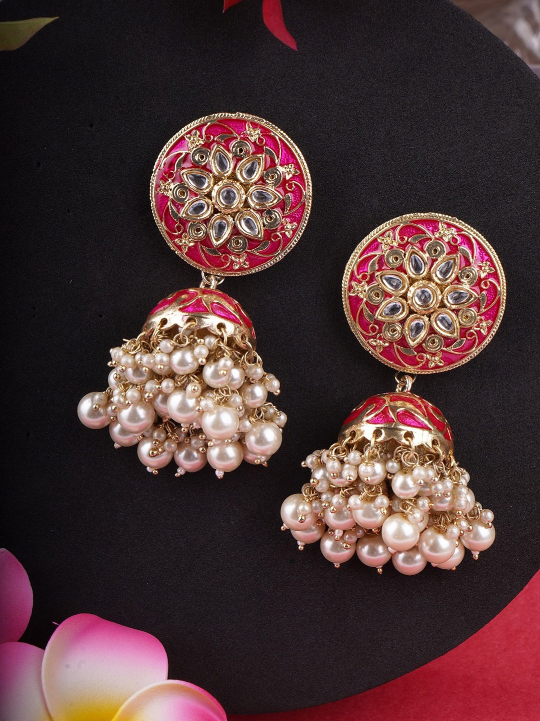 

Adwitiya Collection Gold-Plated Stones Studded Dome Jhumkas