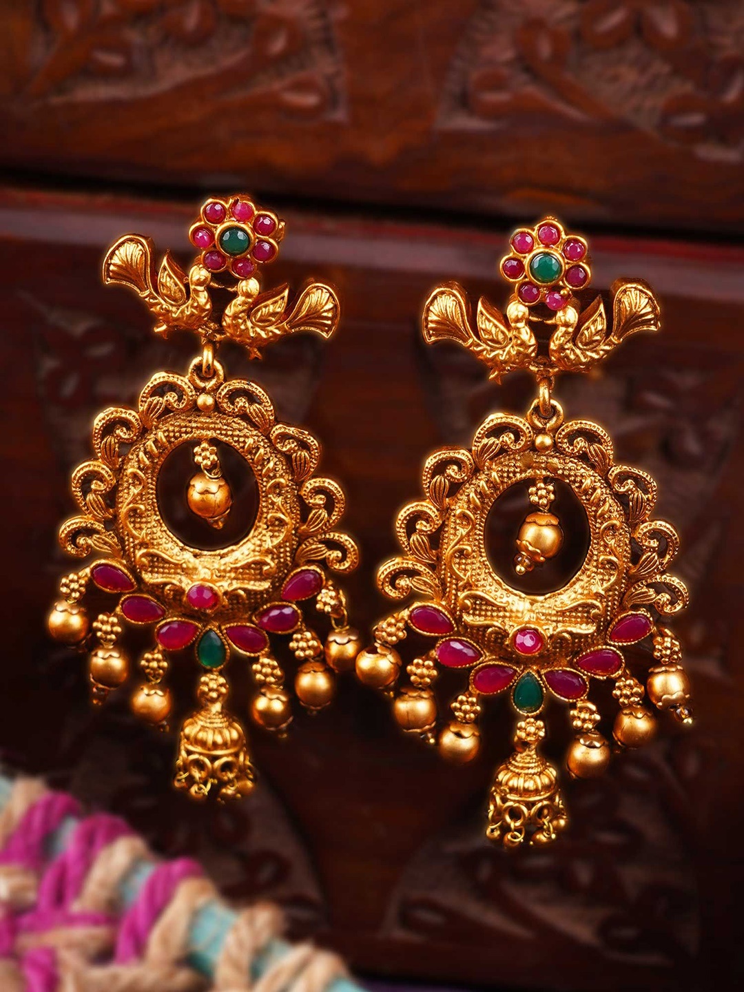 

Adwitiya Collection 24CT Gold-Plated Artificial Stones Studded Classic Chandbalis