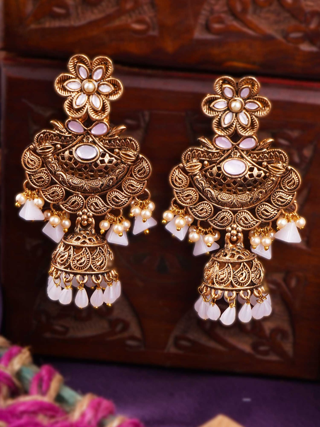 

Adwitiya Collection Gold-Plated Artificial Beaded Classic Drop Earrings, Silver