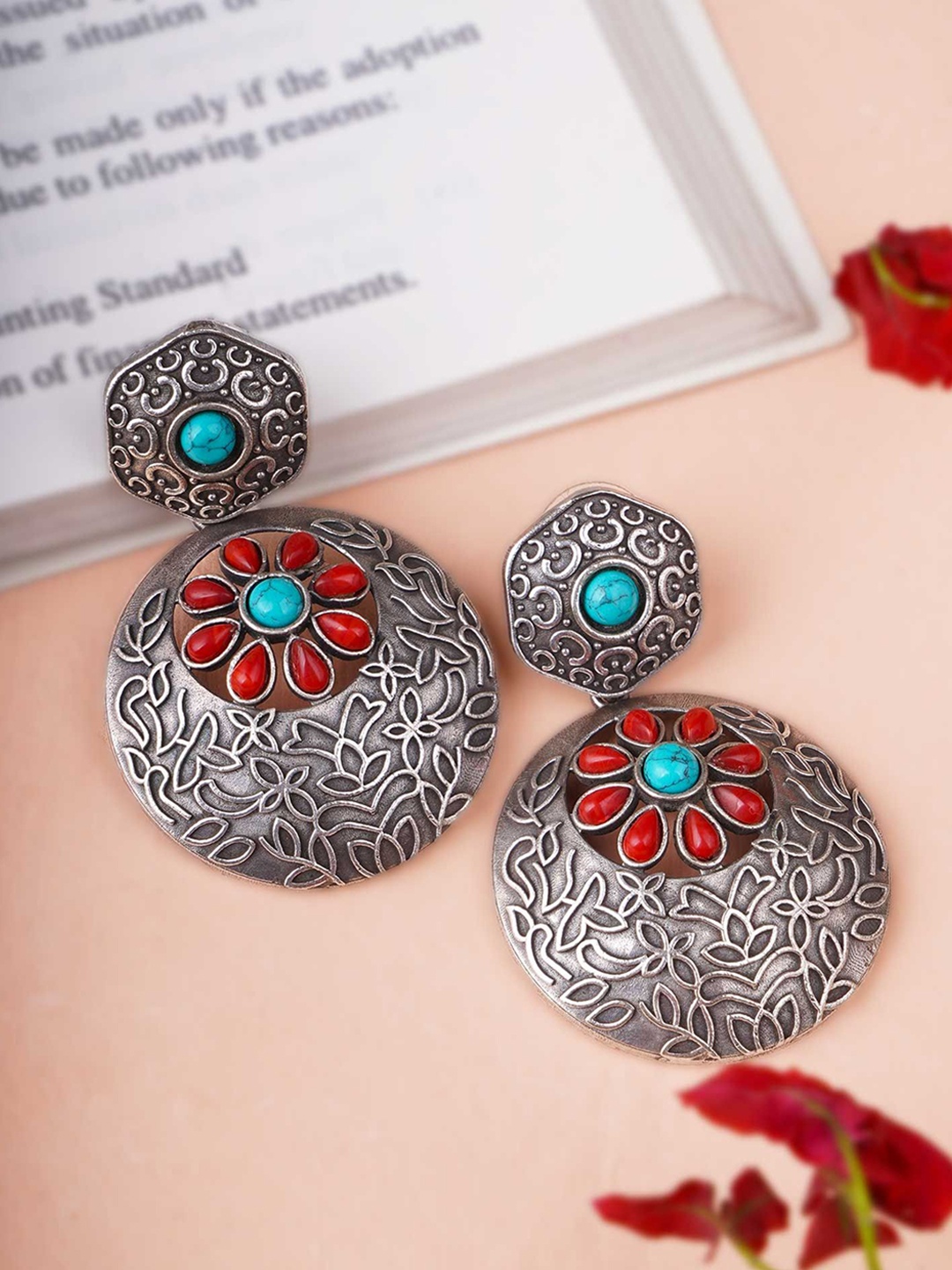 

Adwitiya Collection Silver-Plated Stones Studded Classic Drop Earrings