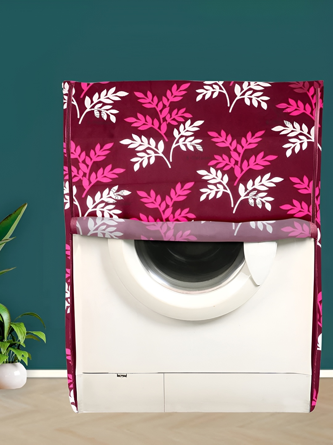 

Dakshya Industries Maroon & White Leaf Printed Washing Machine Cover