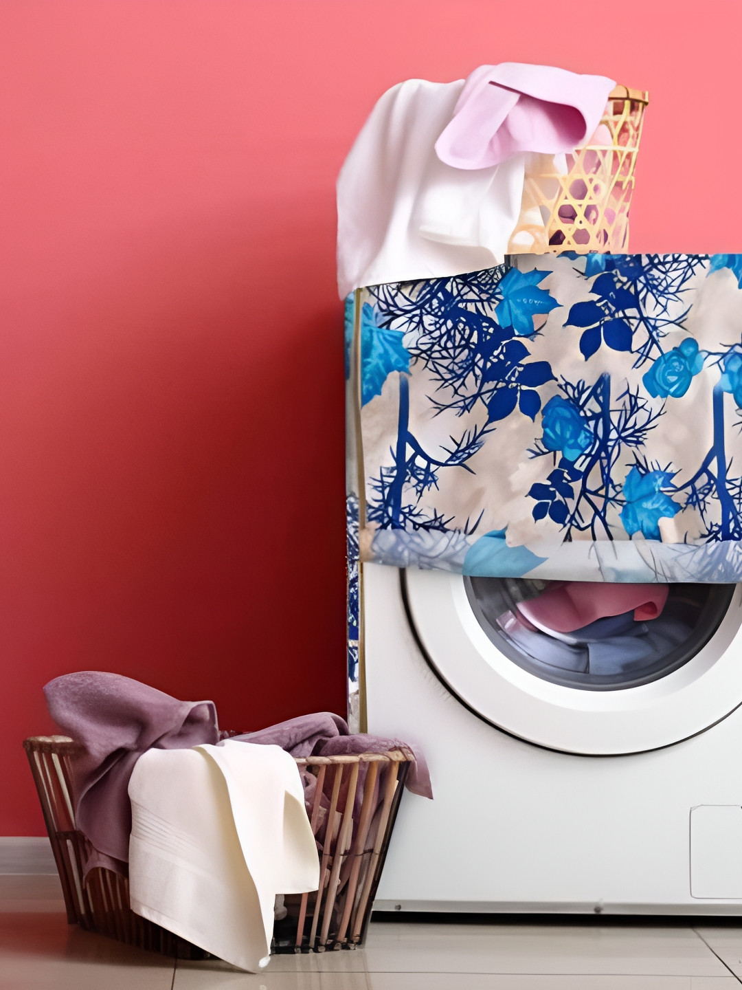 

Dakshya Industries Brown & Blue Leaf Printed Washing Machine Cover