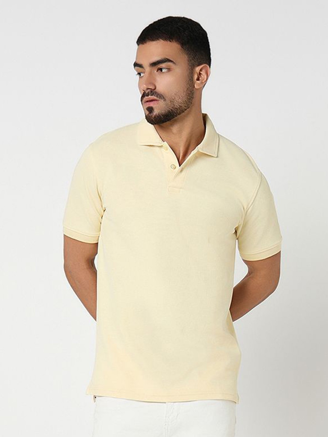 

R&B Men Solid Polo Collar Cotton T-shirt, Yellow