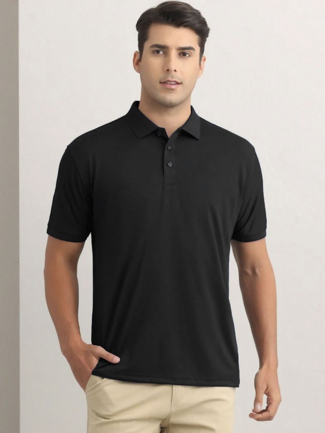 

StyleCast Men Solid Polo Collar Cotton T-shirt, Black