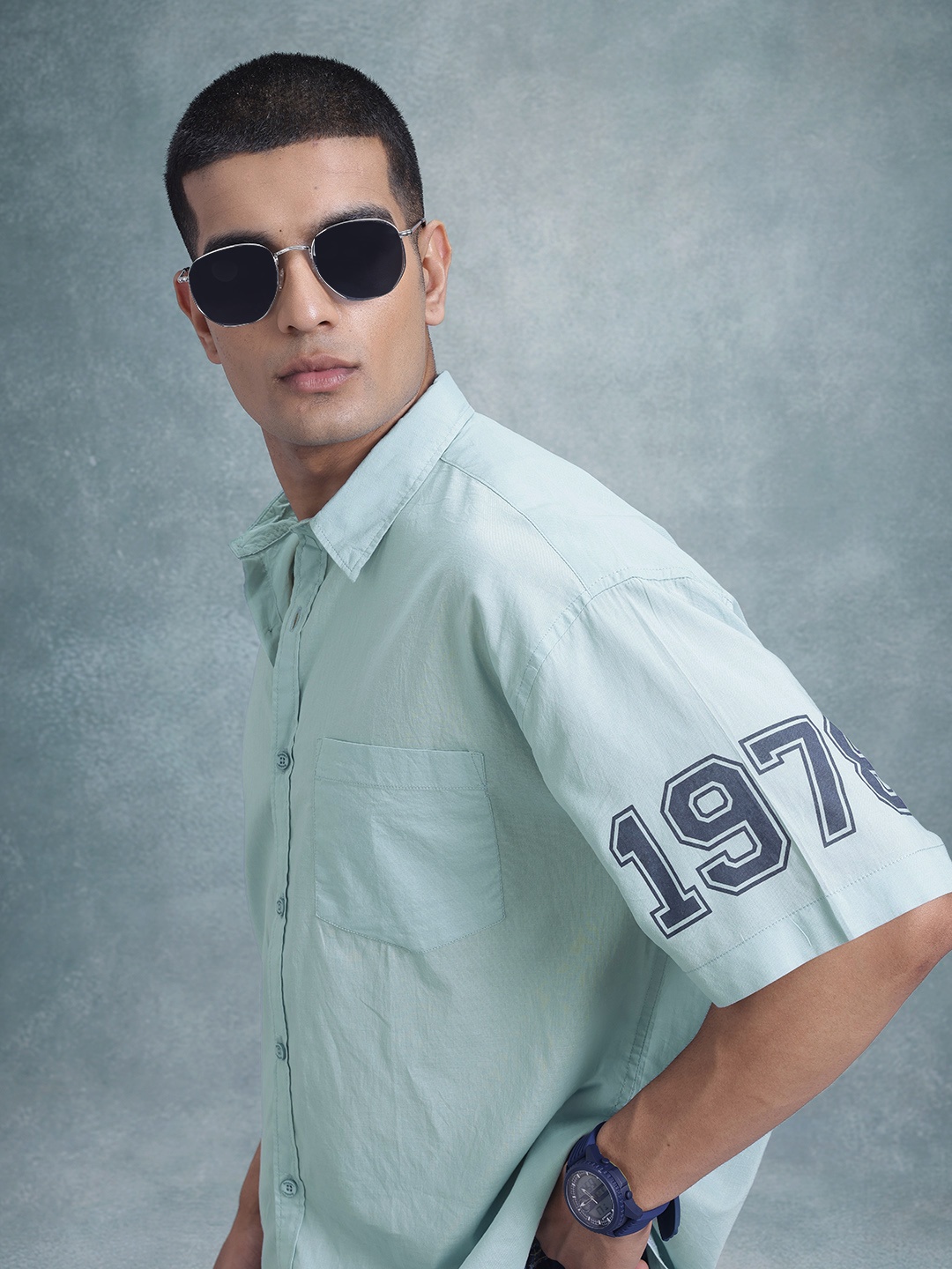 

The Roadster Life Co. Printed Relaxed Fit Pure Cotton Casual Shirt, Blue