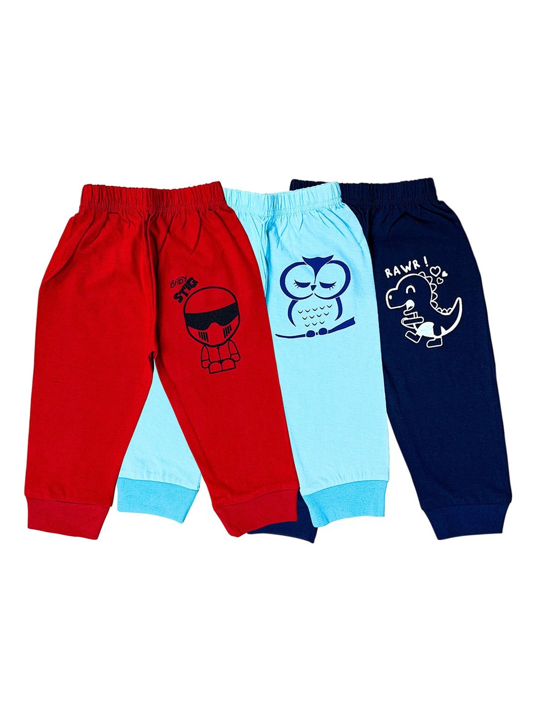 

Surfbae Kids Pack Of 3 Printed Cotton Mid-Rise Joggers, Turquoise blue