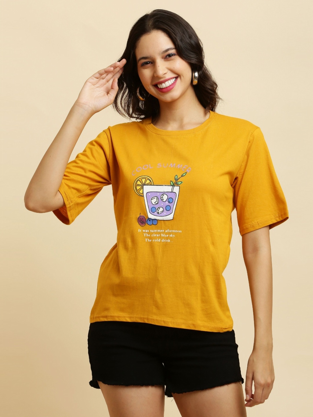 

Purser Women Graphic Printed Round Neck Cotton T-shirt, Yellow