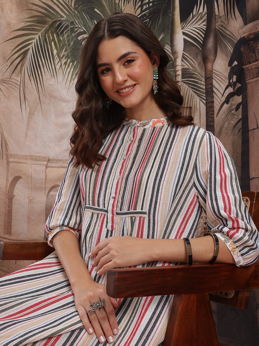 

Sangria Striped Tassel Detail Shirt Style Dress, Multi