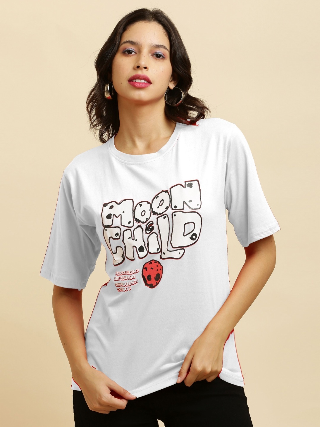 

Purser Women Typography Printed Round Neck Cotton T-shirt, White
