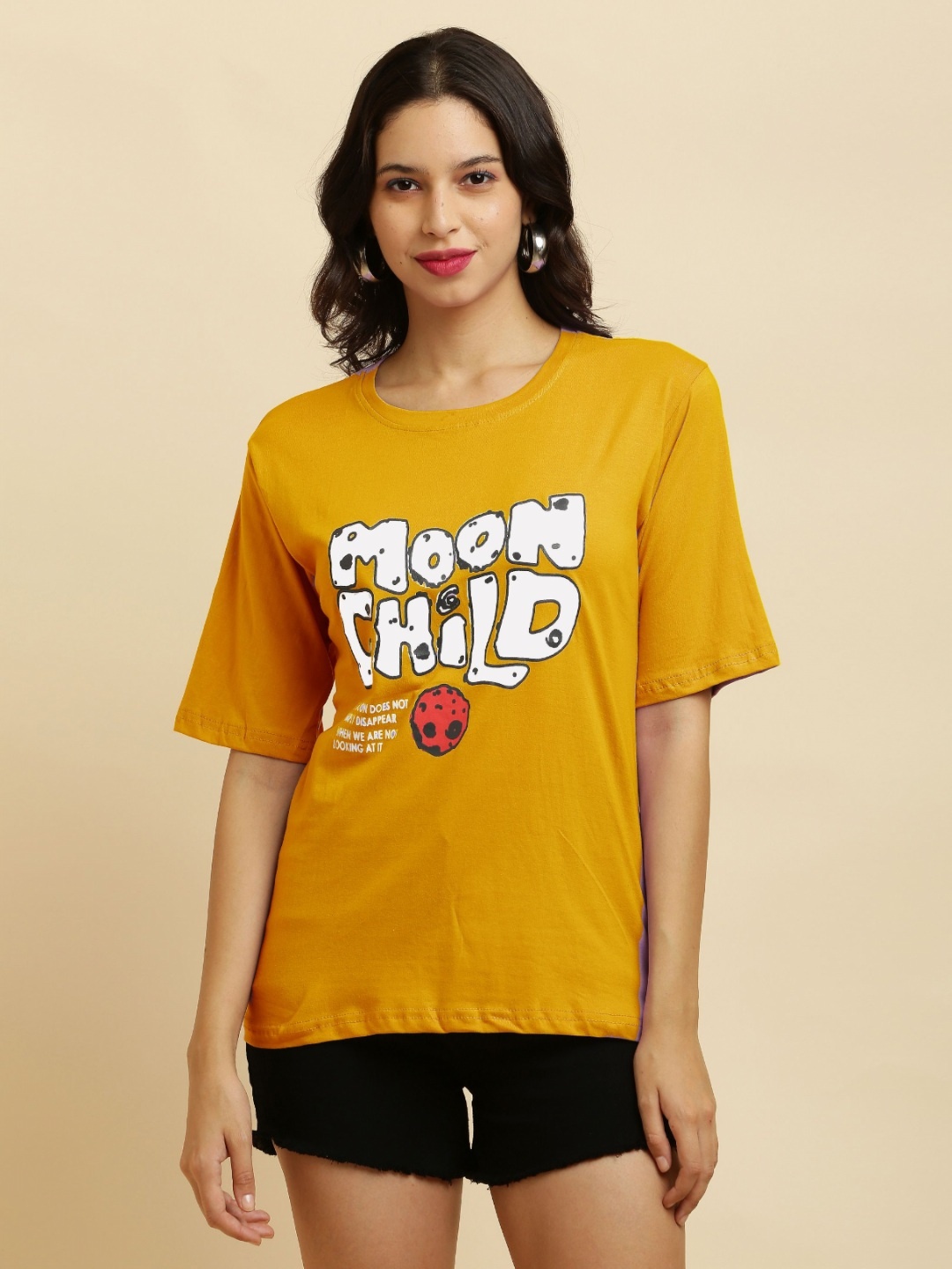 

Purser Women Typography Printed Round Neck Cotton T-shirt, Mustard