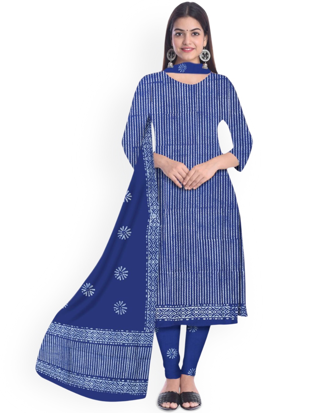

Farooq Striped Batik Pure Cotton Unstitched Dress Material, Blue