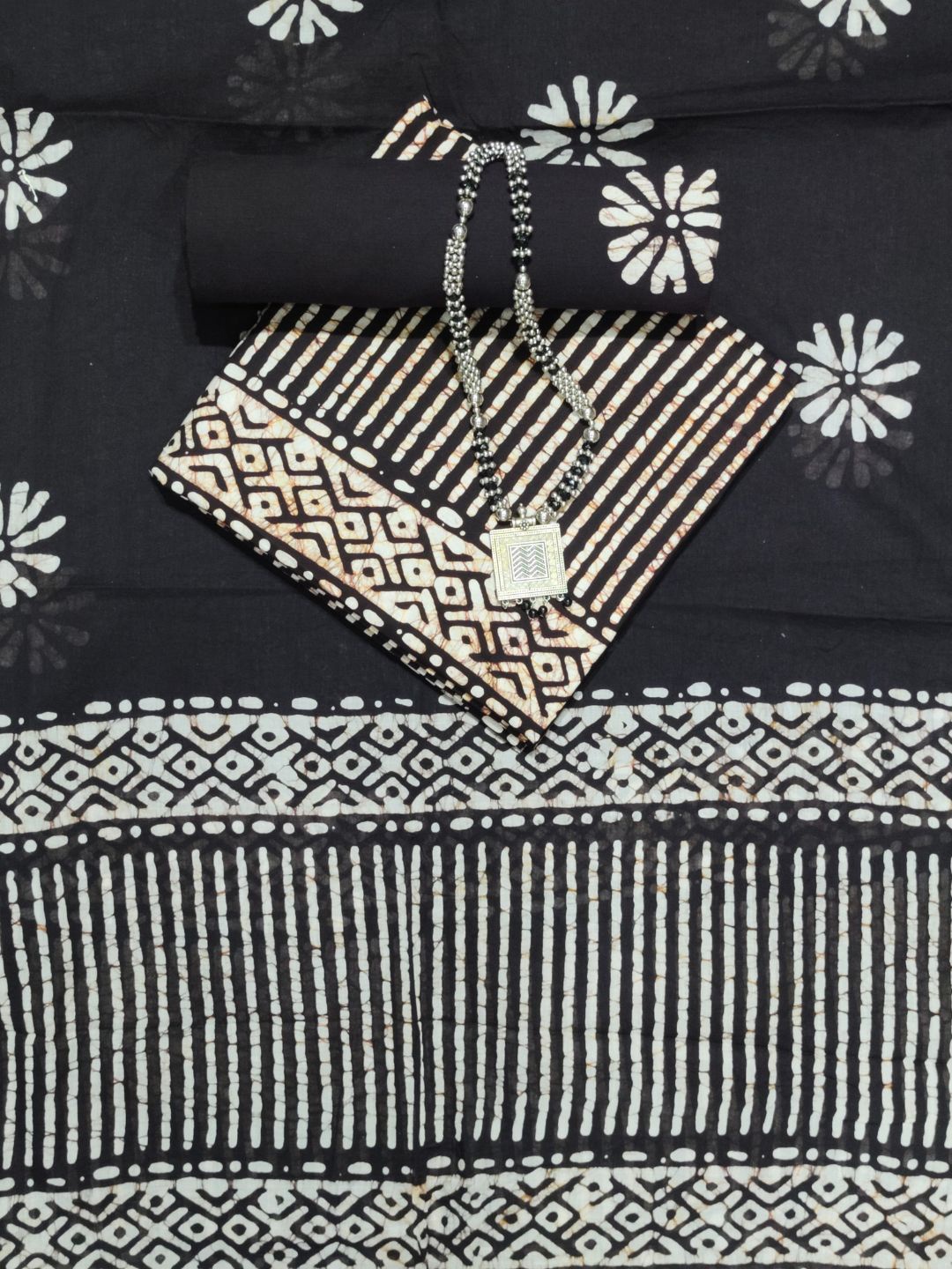 

Farooq Striped Batik Pure Cotton Unstitched Dress Material, Coffee brown