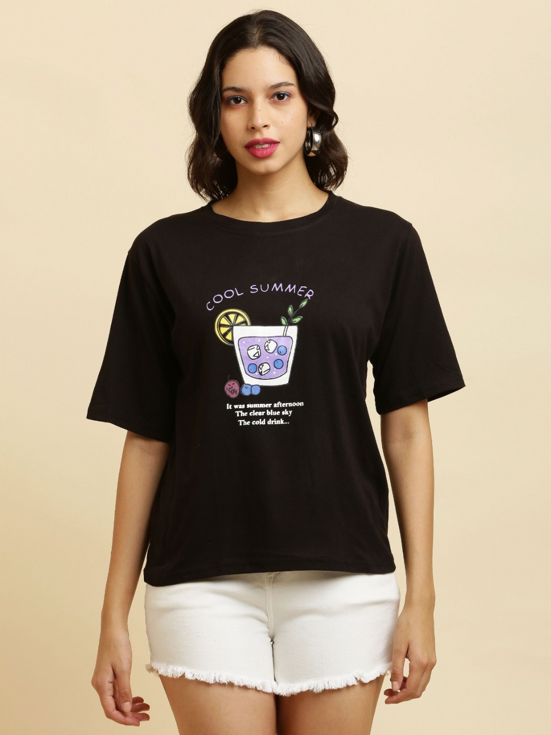 

Purser Women Graphic Printed Round Neck Cotton T-shirt, Black