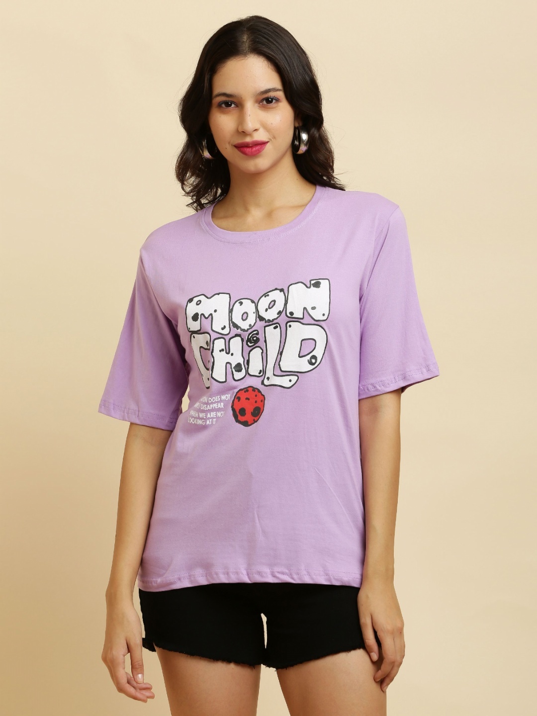 

Purser Women Typography Printed Round Neck Cotton T-shirt, Lavender