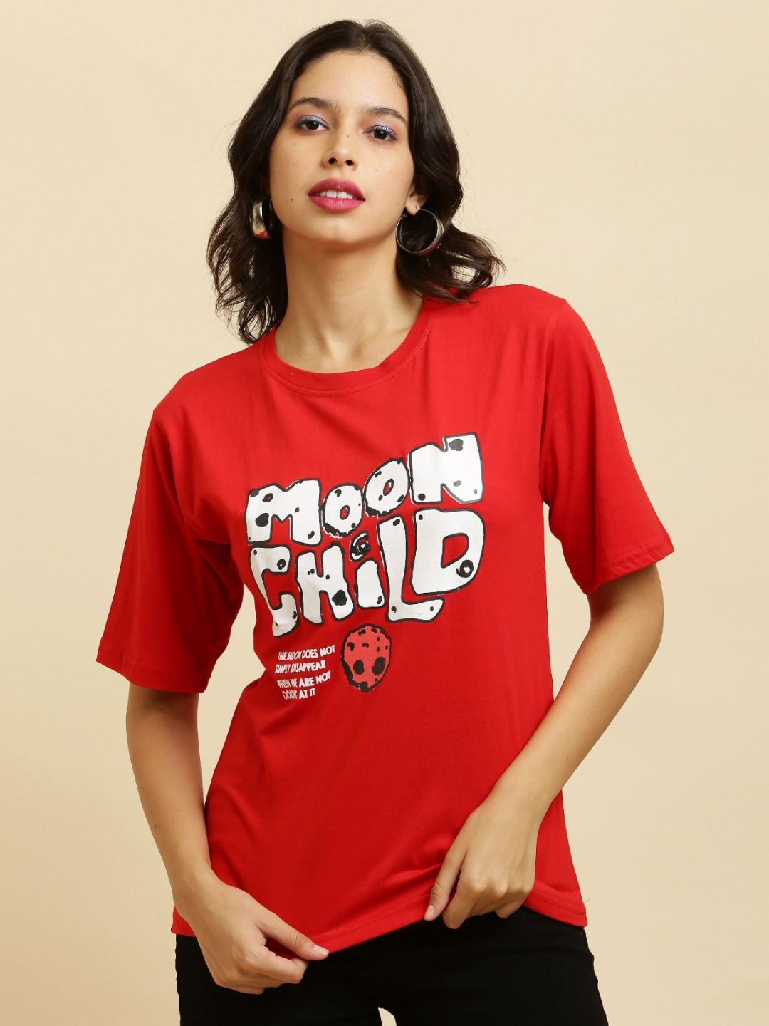 

Purser Women Typography Printed Round Neck Cotton T-shirt, Red