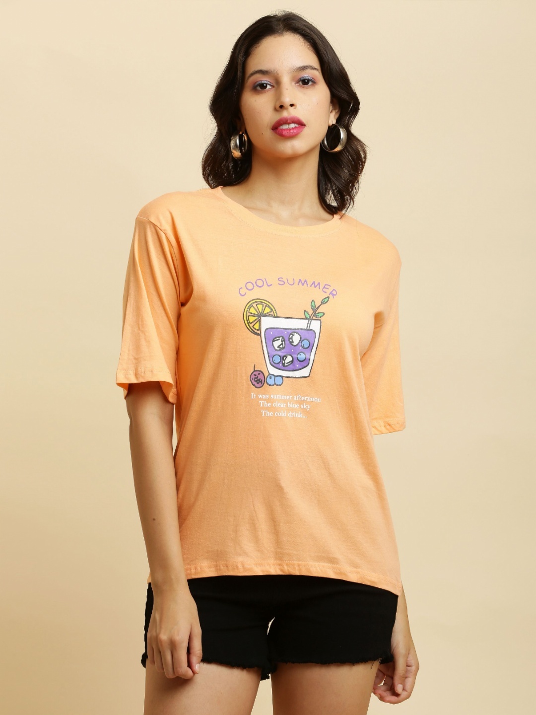 

Purser Women Graphic Printed Round Neck Cotton T-shirt, Orange