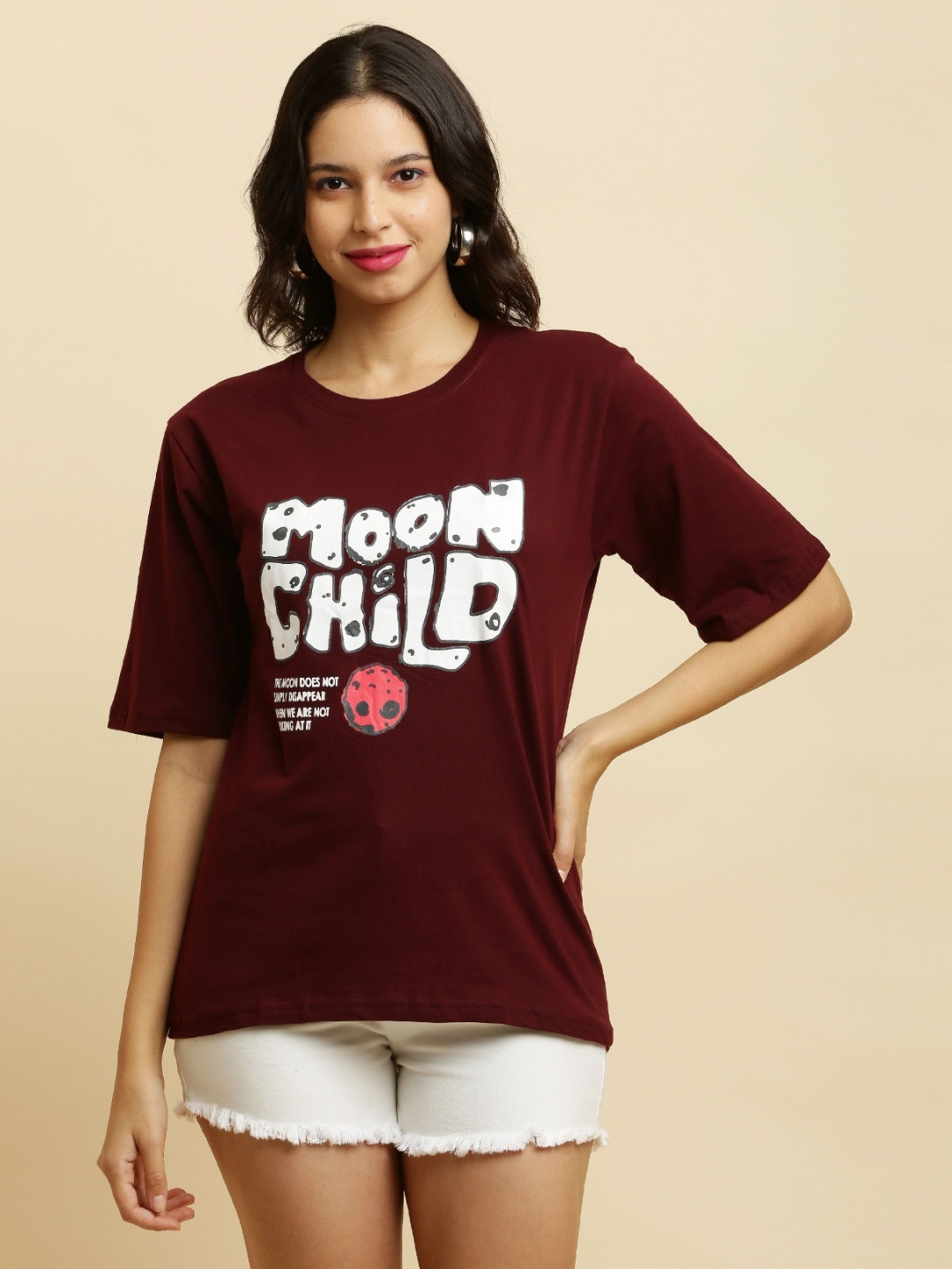 

Purser Women Typography Printed Round Neck Cotton T-shirt, Maroon