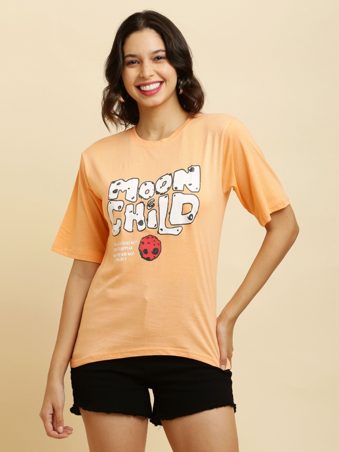 Purser Women Typography Printed Round Neck Cotton T-shirt, Orange