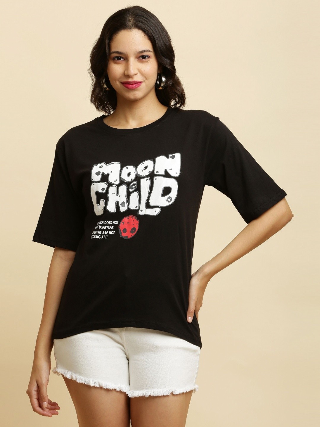 

Purser Women Typography Printed Round Neck Cotton T-shirt, Black