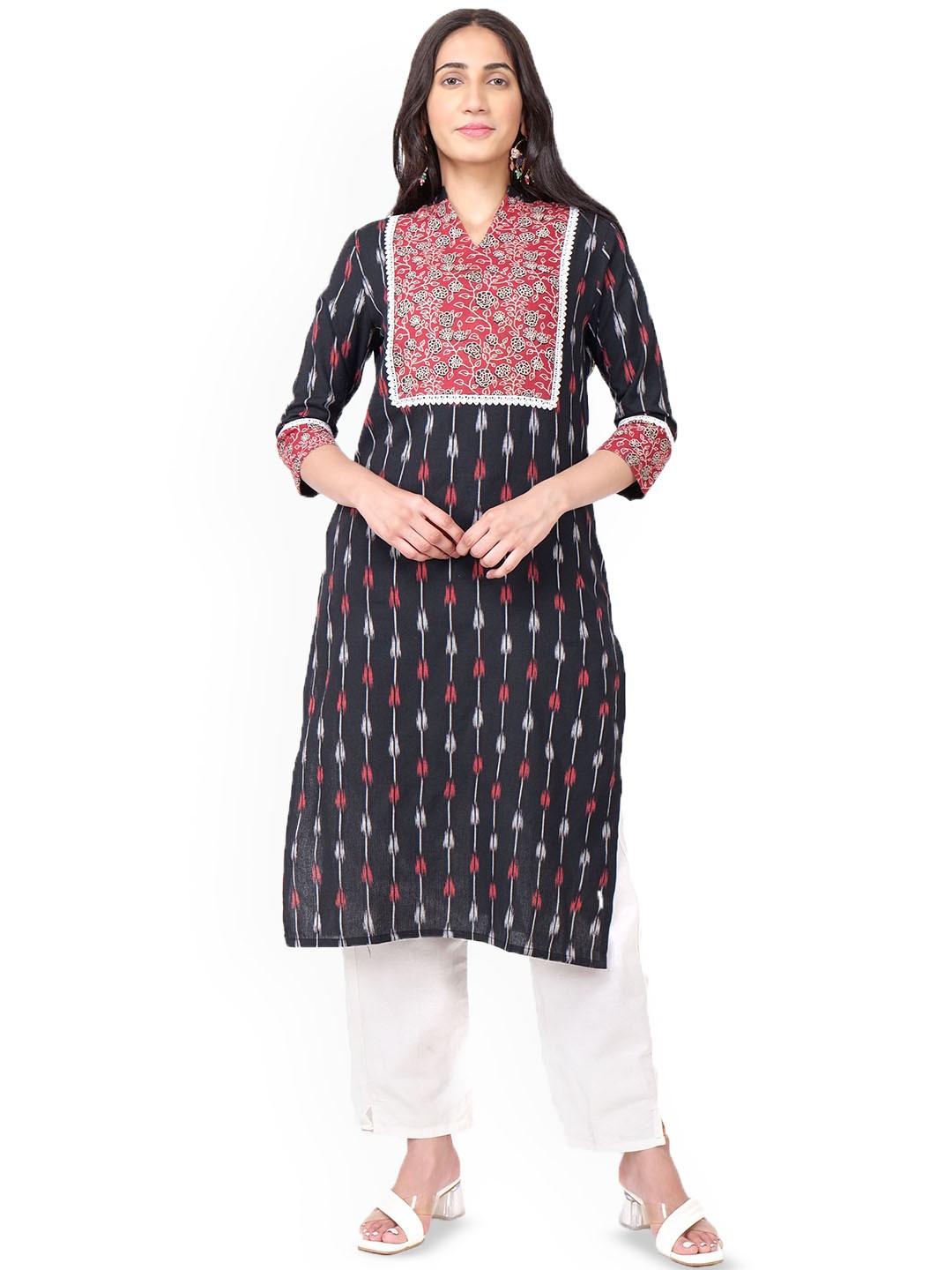 

Jivitha Floral Woven Design Cotton Straight Kurta, Black