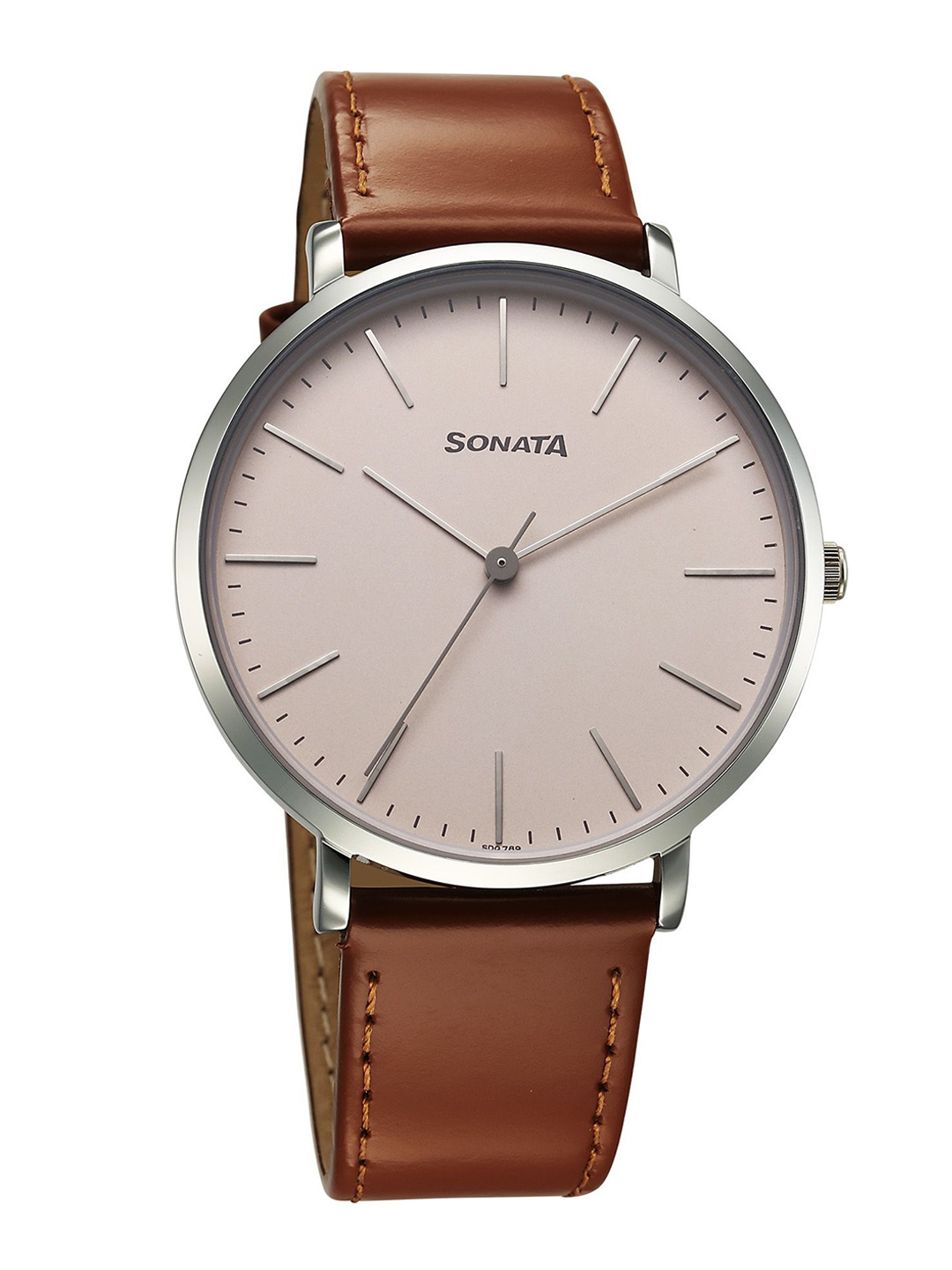 

Sonata Men Brass Dial & Leather Straps Watch 77150SL03, Beige