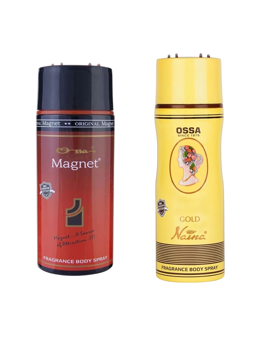 

Ossa Set Of 2 Magnet & Gold Naina Long Lasting Fragrance Body Spray - 200 ml Each, Multi