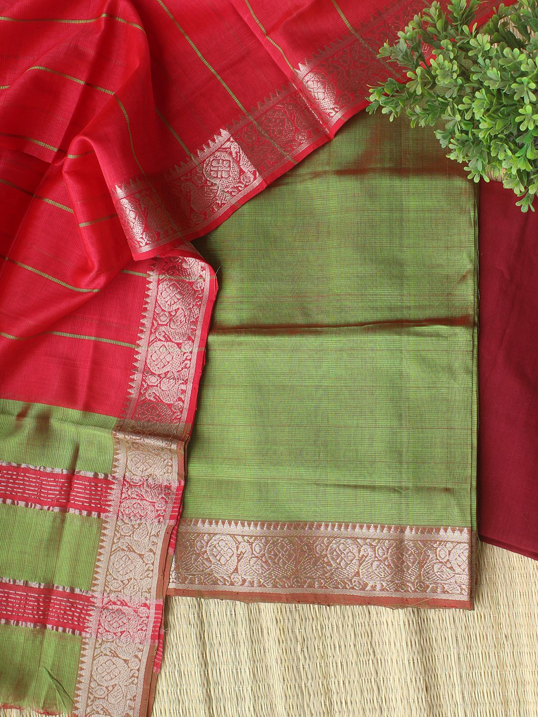 

Weaves of Tradition Unstitched Dress Material, Green